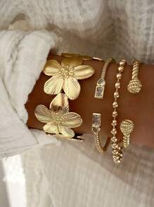 1 peça/conjunto de pulseira aberta com estampa de flores transfronteiriças, cor dourada, dia dos namorados, mãe, dia das mães, presente