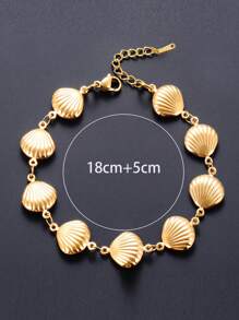 1pc Fashionable Stainless Steel Shell & Wave Adjustable 18k Gold Plated Bracelet, Simple Luxury Personalized Bracelet For Women, Suitable For Daily Casual Wear, Holiday And Party Gift!