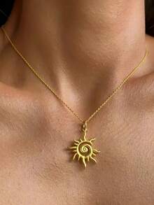 1 件优雅金色漩涡太阳爆炸吊坠项链，适合女士，简约设计