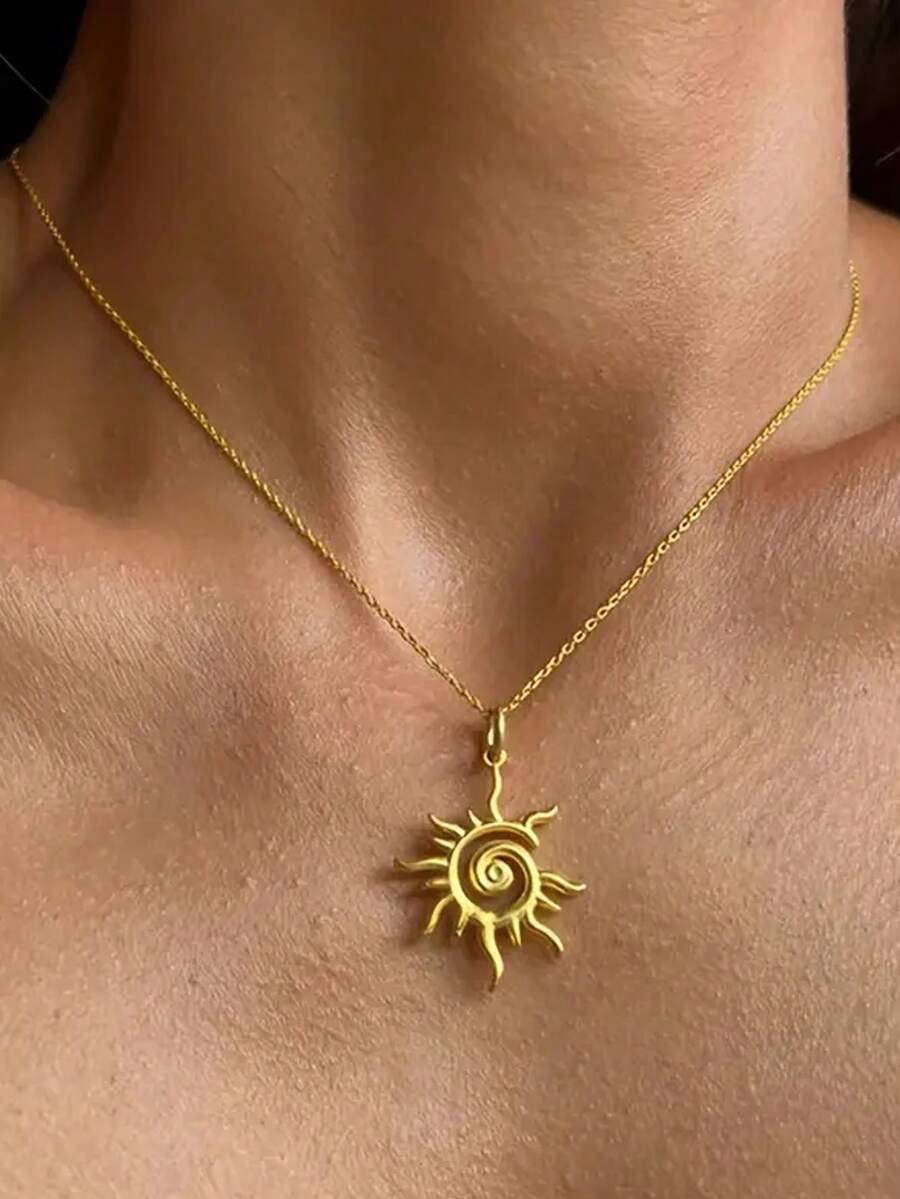 1 件优雅金色漩涡太阳爆炸吊坠项链，适合女士，简约设计