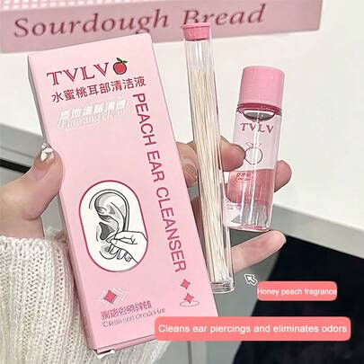 Peach Scented Ear Cleaning Liquid, Deodorizing & Cleansing Solution, Anti-Clogging Ear Piercing Cleaning Kit, Essential For School, Back To School, Travel, Home Use, Ear Cleaning Liquid