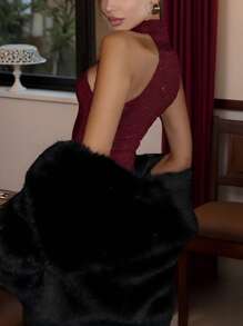 conciso Glitzer-Ärmellos Slim Damen Sexy Elegant Glänzend Hohe Taille Frühling Sommer Maxikleider Abend Club Party Mikropermeable