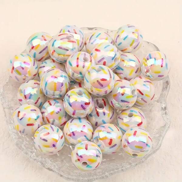 10 Pcs Rainbow Stripe Print Acrylic Round Beads, DIY Jewelry Making, Crafts, Sewing Supplies, Decorative Beads For Artwork