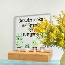 [4x4 Inch Inspirational Desk Plaque] Acrylic Decorative Sign "Growth Looks Different For Everyone", Classic Style Inspirational Desk Plaque, 4x4 Inch, English Language, With Tabletop Mounting, For Office, Classroom, And Partition Decor, Multipurpose Decorative Gift