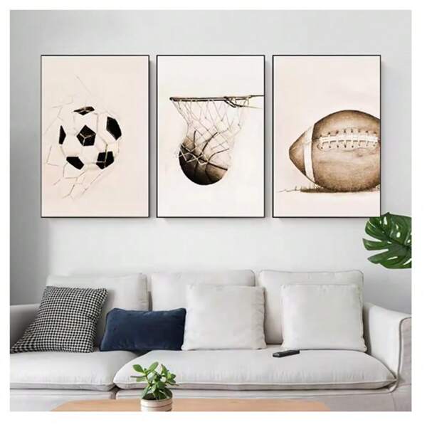 1pc Frameless Modern Minimalist Nordic Sports Basketball Football Vintage Painting Wall Arts Baseball Posters Printing Picture Suitable For Living Room Bedroom Dormitory Study Club Room Wall Decoration Home Decoration