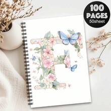 1 pieza Cuaderno de espiral con alfabeto de flores de primavera estéticas. Cuaderno de diario con letras iniciales, regalos de planificador para el trabajo, regalos perfectos para amigos, colegas, mujeres, hombres, hermanas, útiles escolares, regreso a clases