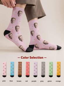 1 paire de chaussettes mi-longues personnalisées pour hommes, avec n'importe quel visage imprimé dessus. Chaussettes personnalisées avec photos, chaussettes moyennes et longues amusantes et personnalisées, convenant pour des occasions telles que la Saint-Valentin