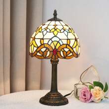 8-Inch Stained Glass Table Lamp, Retro Style Design, Suitable For Bedroom, Dormitory, Office, Study And Other Home Decoration Art (Excluding Led Bulbs)