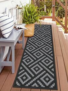 1pc Reversible Waterproof Outdoor Rug, Anti-Aging Outdoor Carpet For Outdoor Track/Path, Yard, Camping, RV, Patio, Deck, Beach (Black And Gray)