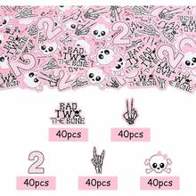 200Pcs Bad Two The Bone Confetti, Pink And Black Bad Two The Bone Birthday Decoration, Double Sided Table Confetti Scatters For Born To Rock Music Theme 2nd Birthday Party Supplies