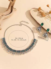 3pcs/Set Vintage Rhinestone Jewelry Set, Traditional Accessory, Includes Beaded Tassel Necklace And Earrings, Suitable For Women's Daily, Festival, Wedding And Party Wear/Jewelry Gift - Multicolor - View 7