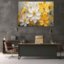 Flowers Canvas Art Wall Decor Yellow And White Framed Galsang Floral Prints And Posters Wall Hanging Decorations Ready To Hang For Bedroom Bathroom