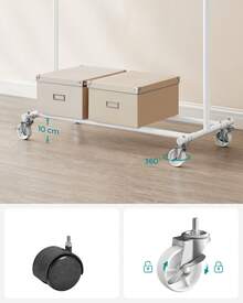 Portant à Vêtements avec Roulettes, Tringle Extensible pour Charge Lourde, Porte-manteau, Rangement Vêtement, Capacité de Charge 100 kg, Montage Facile, Portable, Blanc - Blanc - Voir 3