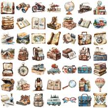 50pcs Vintage Travel Themed Stickers - Unique Adventure Designs For Luggage, Bikes, Skateboards, Water Bottles And Home Decor - Matte Finish, Self-Adhesive PET Material