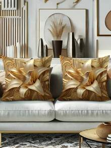 1/2/4pcs Modern Hummingbird & Giant Lily Flower Pattern Throw Pillow Covers, Machine Washable, 100% Polyester, Decorative Soft Cushion Covers For Living Room, Bedroom, Sofa, Single-Sided Printing, Pillow Insert Not Included - Gold - View 4