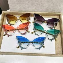 1/2 Paar modische Schmetterlingsform Großer Rahmen Dekorationsbrille, geeignet für Bälle, Modeschauen, Frauenbrille mit Diamanten verziert, Partybrille und Reise