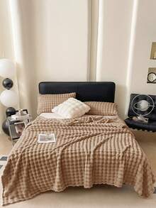 1pc Soft & Skin-Friendly Bubble Velvet Curling Edge Cozy Blanket, Suitable For Bedroom & Guest Room - Coffee Brown - View 3