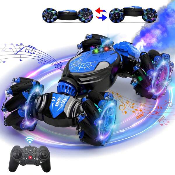 RC Stunt Car With Light And Music, Remote Control Twist Cars 360° Rotation With Spray, 2.4GHz Rechargeable Toys For Boys And Girls, Christmas Birthday Gift