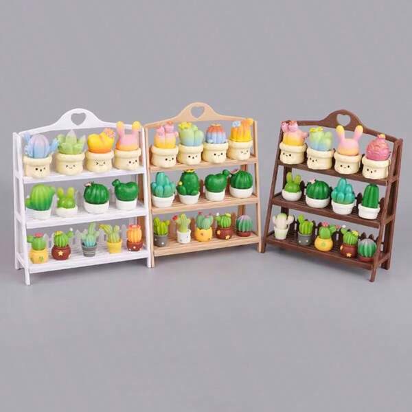 1 pezzo Mini scaffale, Mini rastrelliera per lo stoccaggio, Mini rastrelliera per alimenti/giocattoli, Mini decorazione di cactus, Scaffale finto, Mini modello di scaffale, Decorazione modello in miniatura, Accessorio di decorazione per casa delle bambole, Giocattolo per casa delle bambole, Modello di mobili finti