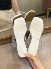 Transparentes y elegantes sandalias de tacón alto para mujeres, sandalias de tacón grueso de cristal para uso en exteriores en verano, estilo francés de media sandalia, elegantes sandalias planas para dama