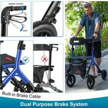 WALK MATE Tall Seniors-Folding Adjustable Aluminum Rollator Walker With Seat 12" Front Wheel + 10" Rear Wheel - Navy Blue - View 7