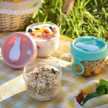 1pc Pink Oatmeal Cup Portable Yogurt Bowl With Lid And Spoon Breakfast Bowl Yogurt Fruit Rake Sugar Water Dessert Bowl Bird's Nest Bowl Breakfast Cups