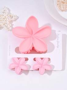 3 Pcs Solid Color Boho Style Cute ABS Plastic Flower Hair Clips For Women, Pink, All Season Hair Claw Claw Clips Hair Jaw Clip Hair Clamps