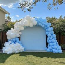 蓝色气球乳胶派对气球 -5/10/12/18 英寸 -10/30/50/70/90 个圆形氦气浅蓝色气球适用于淋浴、性别揭示、结婚周年纪念、生日、家居装饰背景 - 藍色 - 查看 5