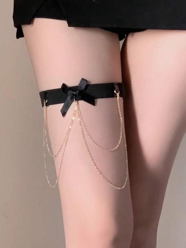 1pc Tassel Bow Necklace With High Elasticity Leg Ring, Sexy And Spicy Women's Leg Chain, Lace High-End Ankle Chain Body Chain Accessories