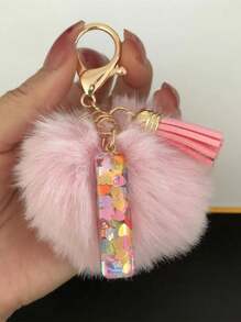 1 Pç Chaveiro de Pelúcia com Letra Inicial do Alfabeto, Chaveiro de Pelúcia com Pompom, Pingente para Bolsa, Mochila, Pingente para Carro, Presente para Mulheres e Meninas, Chaveiro de Resina com Lantejoulas, Acessórios para Carteira e Bolsa, Chaveiro com Borlas, Letra Inicial do Alfabeto A-Y, Escola