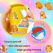 50 piezas de pegatinas de dibujos animados lindos de capibara, pegatinas impermeables de PP para scrapbooking, botellas de agua, monopatines, portátiles, planificadores, equipaje, recompensas en el aula, interacción padres-hijos, regalos de cumpleaños
