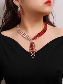 3 Stücke/Set Luxus Kubikzirconia Schmuck Halskette & Ohrringe, modische personalisierte Halskette zum Abendkleid, Valentinstag, Feiertagsgeschenk