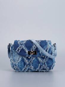 Geantă de umăr simplă din denim la modă, cu design brut la margini, pentru vacanță, întâlniri, cumpărături, cadouri, naveta, facultate, sărbători, viața de zi cu zi.