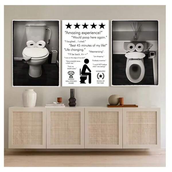 1pc Frameless Fun Bathroom Black And White Monkey Roll Paper Creative Design Posters High-Definition Printing Wall Arts Modern Minimalist Bathroom Wall Decoration Home Decoration