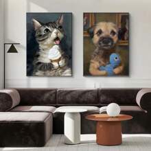 1pc Funny Animals Personify Poster Print Cat Dog Rabbit Hamster Eat Something Canvas Painting Wall Art For Living Room Home Decor Optional Frame