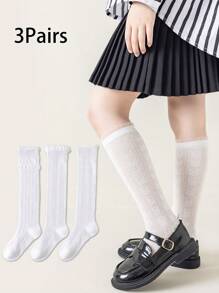 3 Pairs Floral Textured Mesh Kids Crew Socks, Spring/Summer