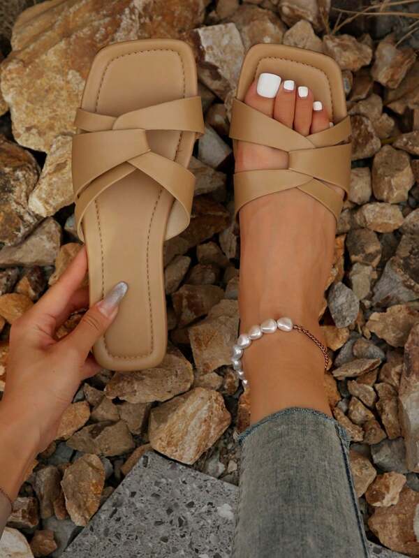 Fairy Style Mesh Slides Women Summer New Vintage Korean Style Versatile Beach Flat Slippers, Sandals Suitable For Dates, Parties, Gatherings, Vacations, And Work