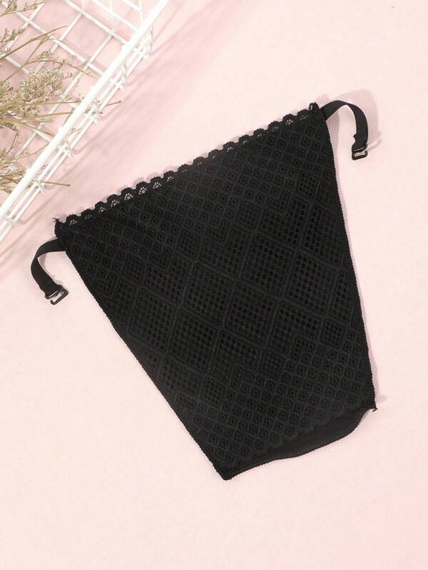 1pc Women's Casual Plaid Double Layered Hollow Floral Pattern Black Bib Scarf, Suitable For Dates, Parties, Stage, Low-Cut Shirt Matching