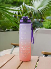 1pc 1000ml/32oz Gradient Color Plastic Cup, Outdoor Large Capacity Sports Water Bottle With Straw, Time Marker, Bounce Design, Leakproof Lock, Strap For Convenient Carrying, Suitable For Work, School, Outdoor Sports, Fitness, Hiking, Camping, Cycling, Holidays Gift