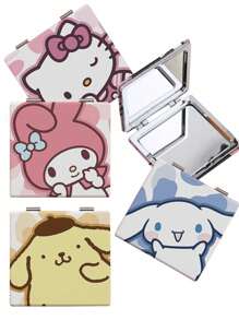 Sanrio 1 قطعة من مرآة المكياج - المرآة الصغيرة المطوية والمحمولة بتصميم القطة الوردية الكرتونية "ساينوريو"، ذات وجهين - هدية مثالية للسفر أو الأزواج، مع شخصيات لفطائر القرفة وبودنج بومبوم، تصميم جميل ل- "ميلودي" و"هالو كيتي" - ديكور منزلي أو حمام، صندوق تخزين مكياج صيفي، شخصيات كرتونية كيوت، كلب بودنج، (بعض الأجزاء قد تكون عشوائية)
