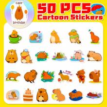 50 piezas de pegatinas de dibujos animados lindos de capibara, pegatinas impermeables de PP para scrapbooking, botellas de agua, monopatines, portátiles, planificadores, equipaje, recompensas en el aula, interacción padres-hijos, regalos de cumpleaños