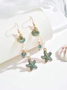 1 paire de boucles d'oreilles pendantes élégantes et avec coquillage et franges sur le thème de l'océan, parfaites pour les fêtes sur la plage