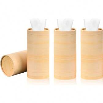 4pcs Wooden Car Tissue Paper Holder, Round Tissue Box With Paper, Fit For Car Cup Holder, Car Interior Accessories