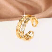 Cubic Zirconia Decor Cuff Ring - Yellow Gold - View 14