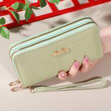 Classic Large Capacity Wallet Geometric Pattern Coin Purse Women Dual-Zipper Coin Pouch For Women Wallet Purse Wallet Long Wallet Wallet Keychain Wristlet Wallet - Multicolor - View 16