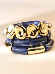 3 Stücke Vintage Acryl Bambus Perlen stapelbare Armbänder, minimalistische modische elastische Manschetten Armbänder für Frauen, geeignet für den täglichen Gebrauch, Partys und den Urlaub, dekoratives Schmuckset