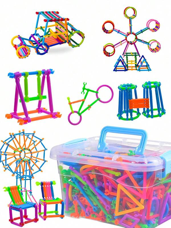 100 peças/200 peças/300 peças Conjunto de Blocos de Construção de Varinha Mágica - Brinquedo de Construção de Quebra-Cabeça para Adolescentes com Propósitos Sensoriais e Cognitivos, Liberando a Imaginação das Crianças, Kit de Engenharia, Multicolorido e Formato, Presente Perfeito para Aniversários e Festas