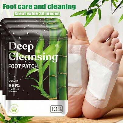 30 Deep Cleaning And Care Foot Pads, Natural Bamboo Vinegar Ginger Powder Foot Pads, Enhance Cleaning And Moisturizing Effects Without Alcohol, Foot Massage Pads After Foot Bath - Portable Foot Scrubbing And Health Care For Home And Office Use
