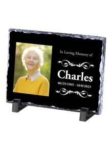 Individuelle Gedenktafel, personalisierter Steinrahmen mit Fotos und Text, menschlicher Grabstein, Geschenk für den Verlust eines geliebten Menschen, Grabschmuck (6/8 Zoll)