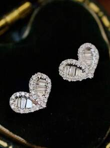 1 Pair Romantic Cubic Zirconia Stud Earrings For Women For Wedding Engagement Anniversary Party Jewelry Valentine's Day Gift